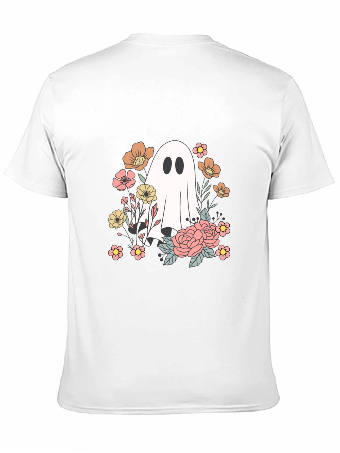 Floral Ghost Graphic Tee - Spooky Season Shirt