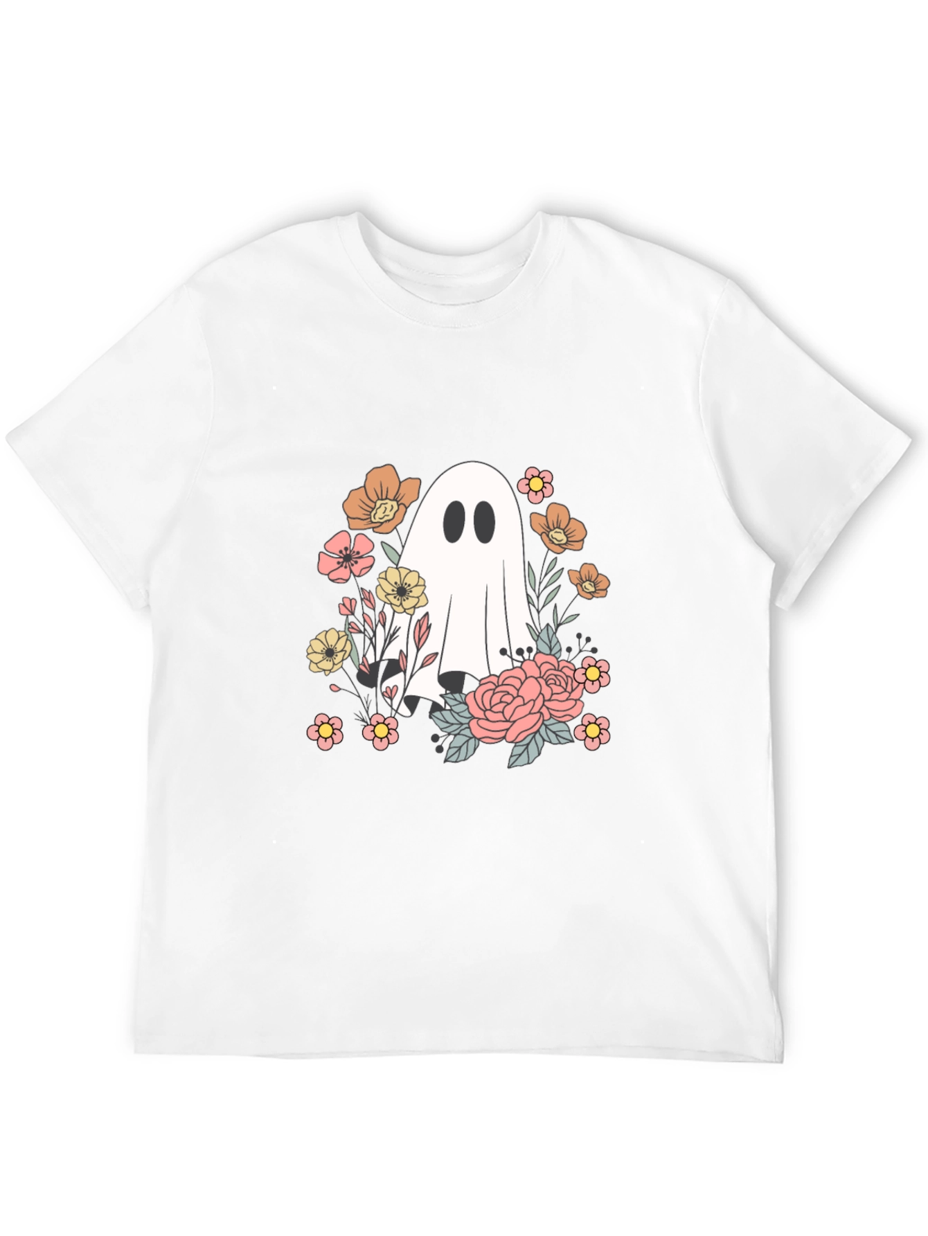 Floral Ghost Graphic Tee - Spooky Season Shirt