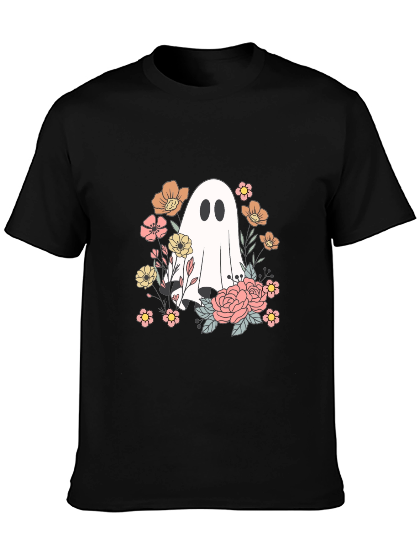 Floral Ghost Graphic Tee - Spooky Season Shirt