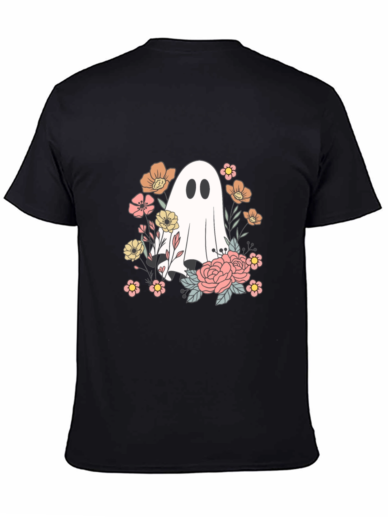 Floral Ghost Graphic Tee - Spooky Season Shirt