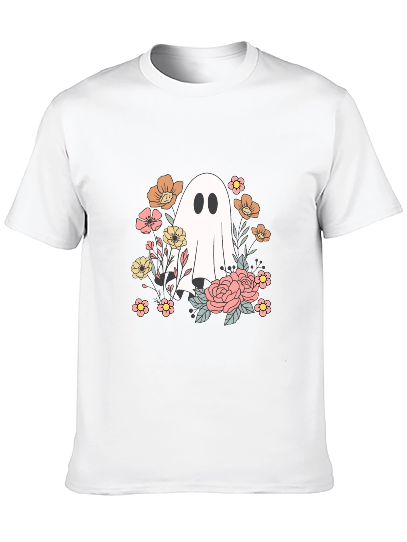 Floral Ghost Graphic Tee - Spooky Season Shirt