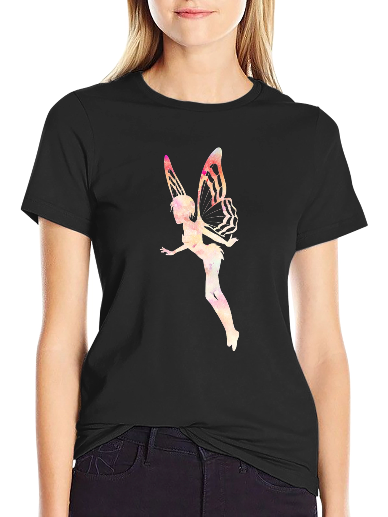 Fairy Graphic Tee - Black Cotton Blend