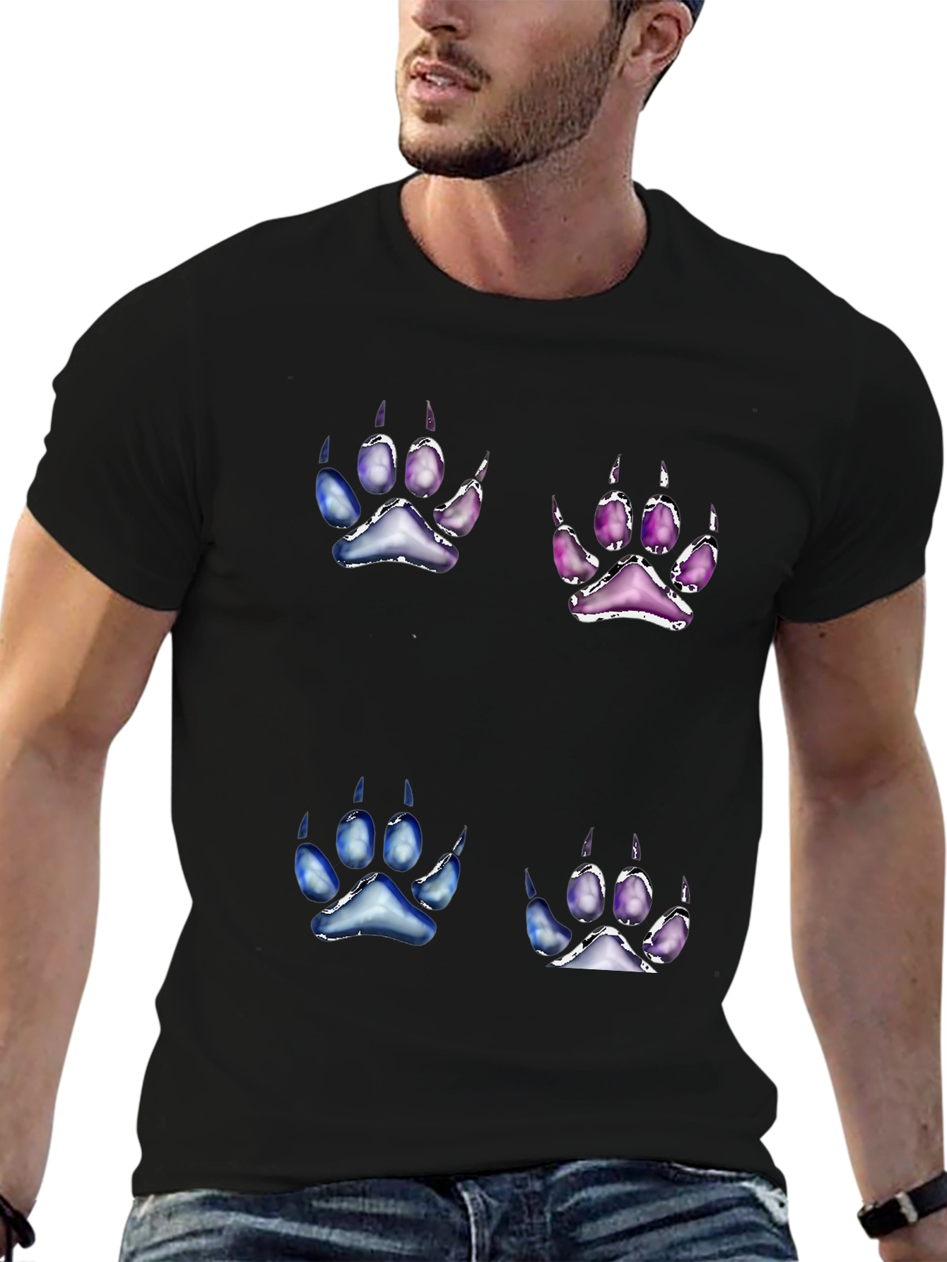 Unique Paw Print Graphic Tee - Black Cotton Blend