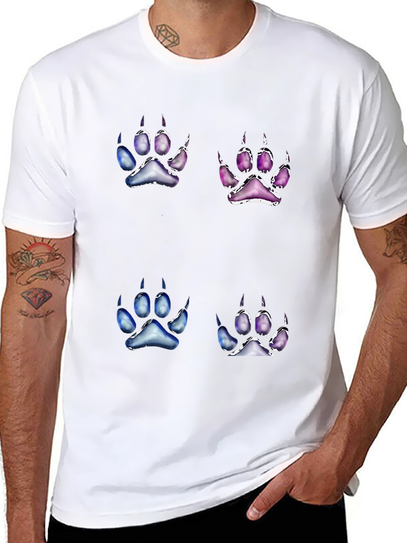 Unique Paw Print Graphic Tee - Black Cotton Blend