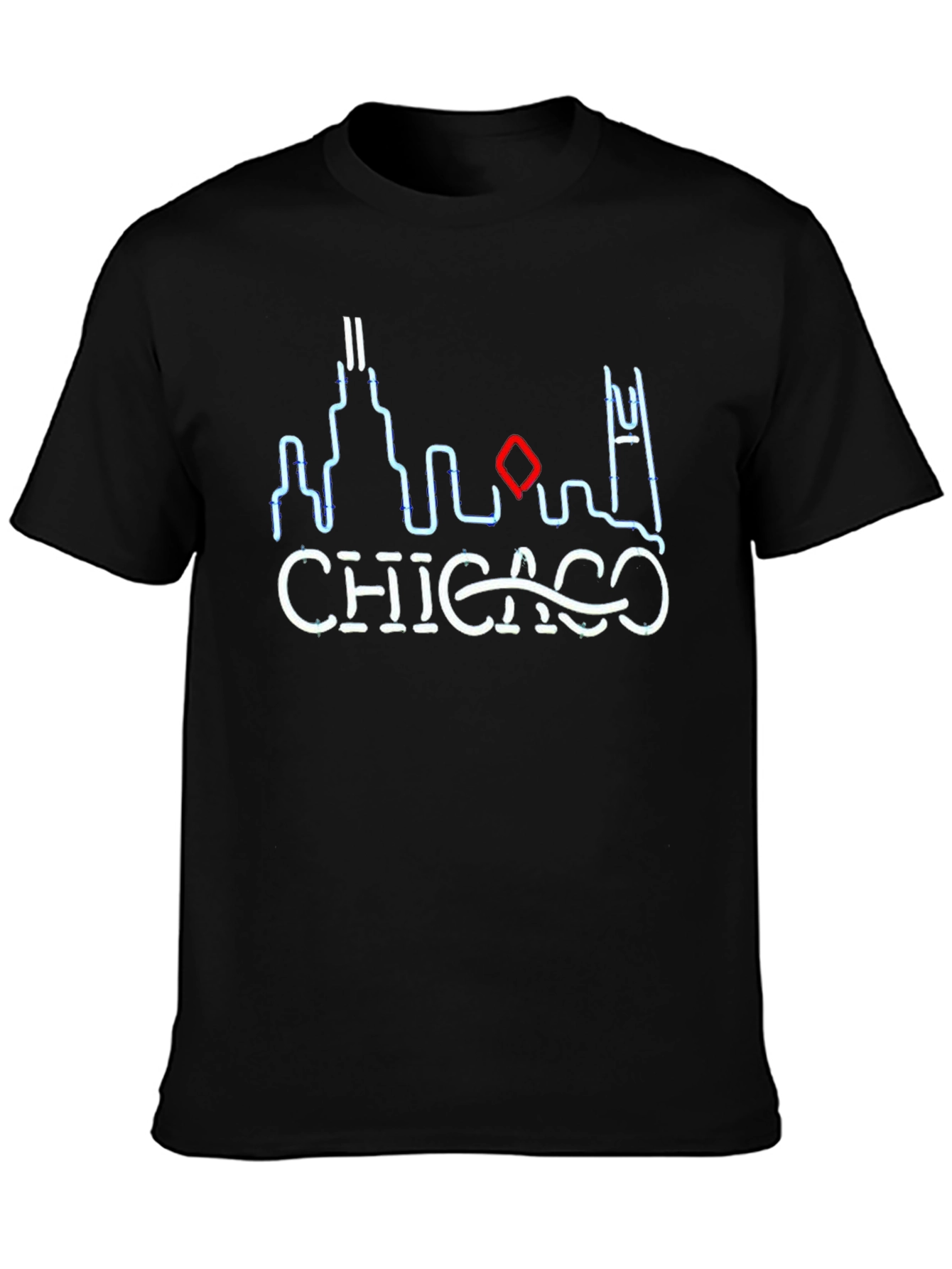 Chicago Skyline Neon Graphic Tee - Black