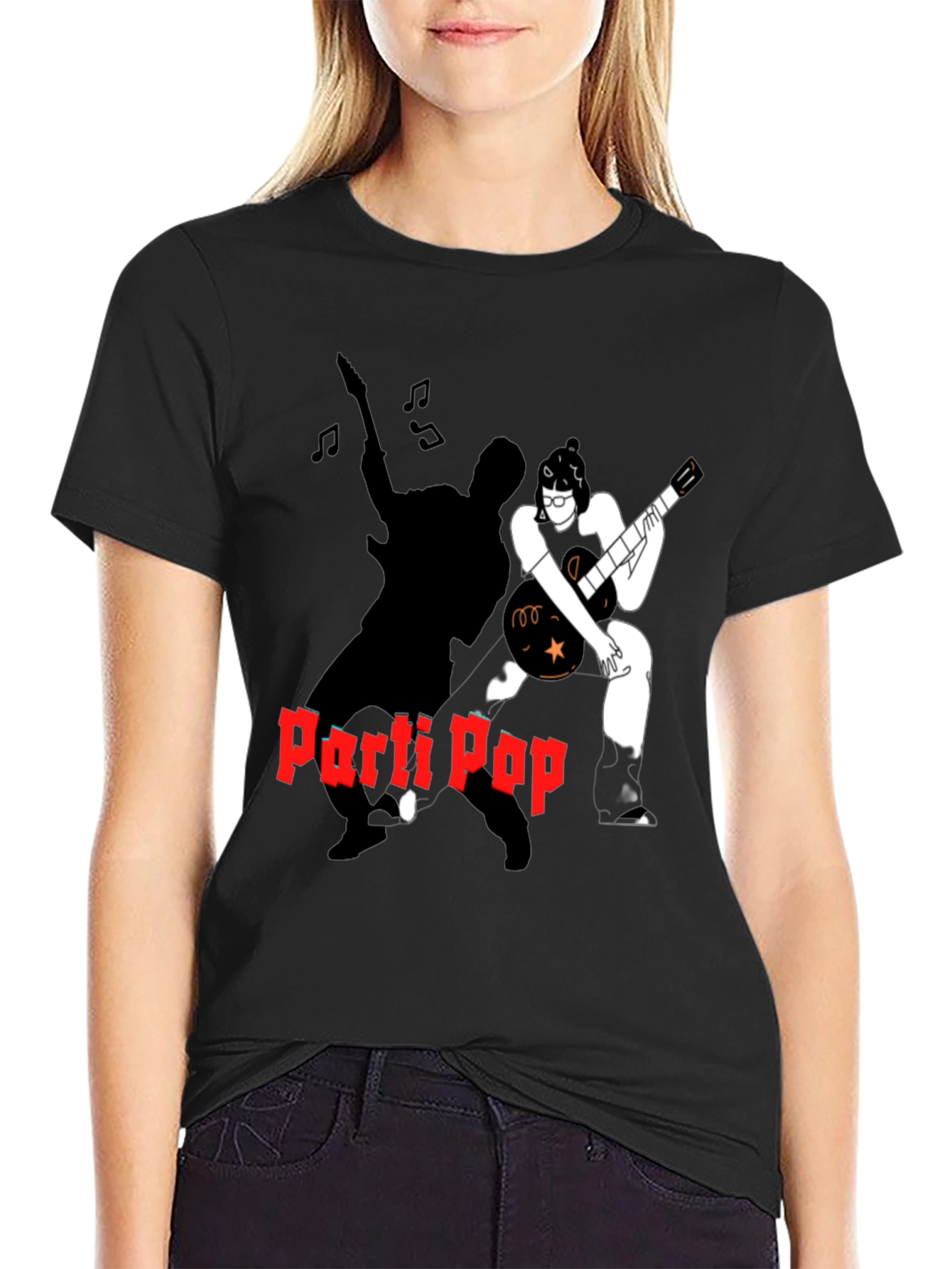 Parti Pop Graphic Tee - Black Cotton T-Shirt