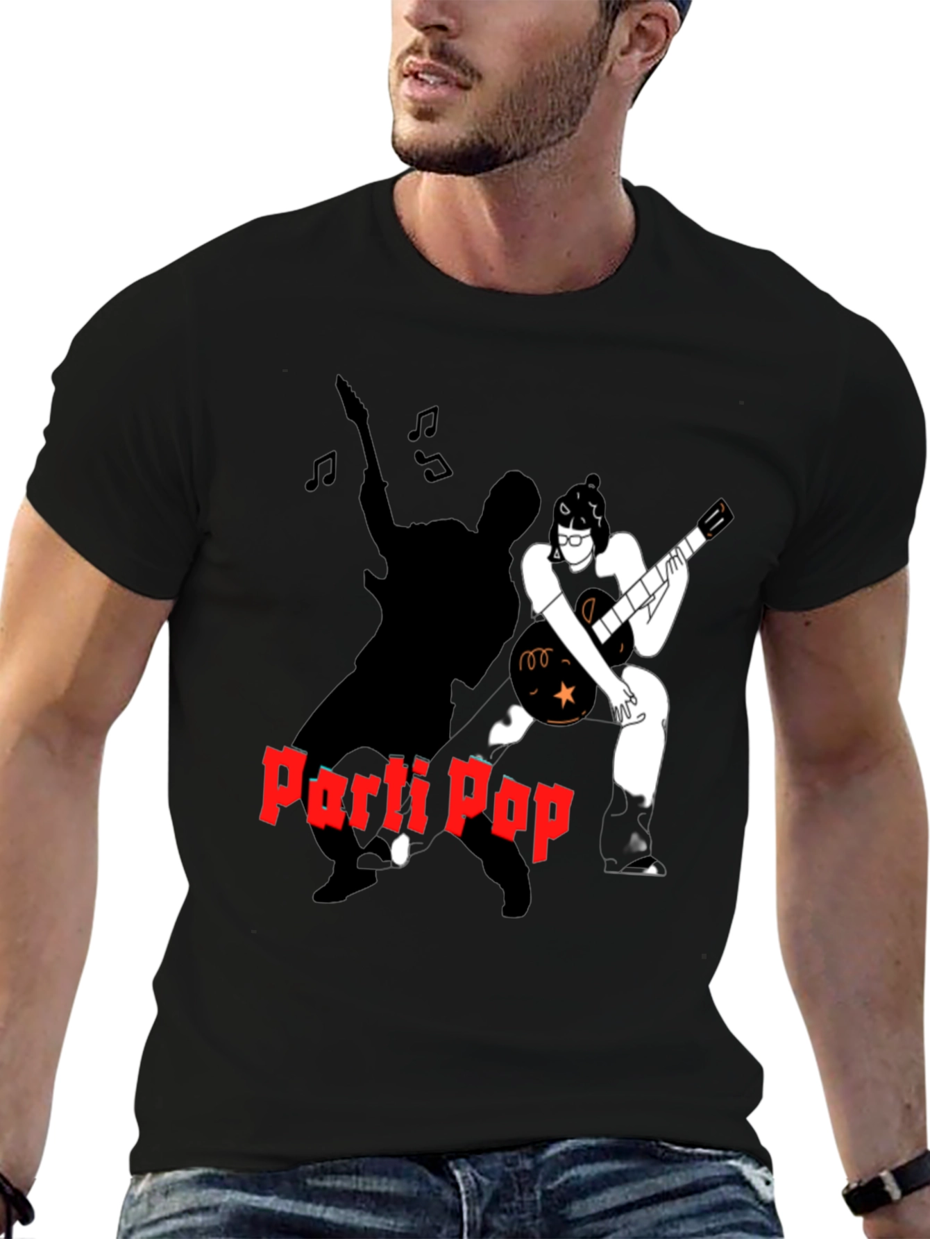 Parti Pop Graphic Tee - Black Cotton T-Shirt