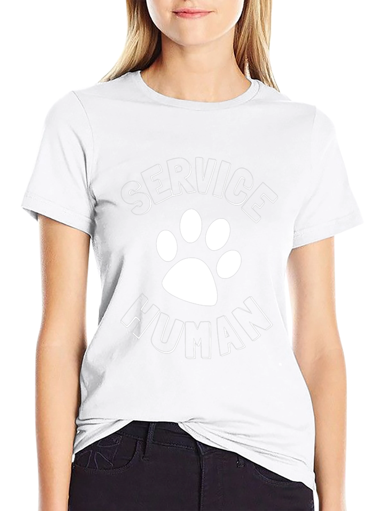Service Human Black T-Shirt with Paw Print Design