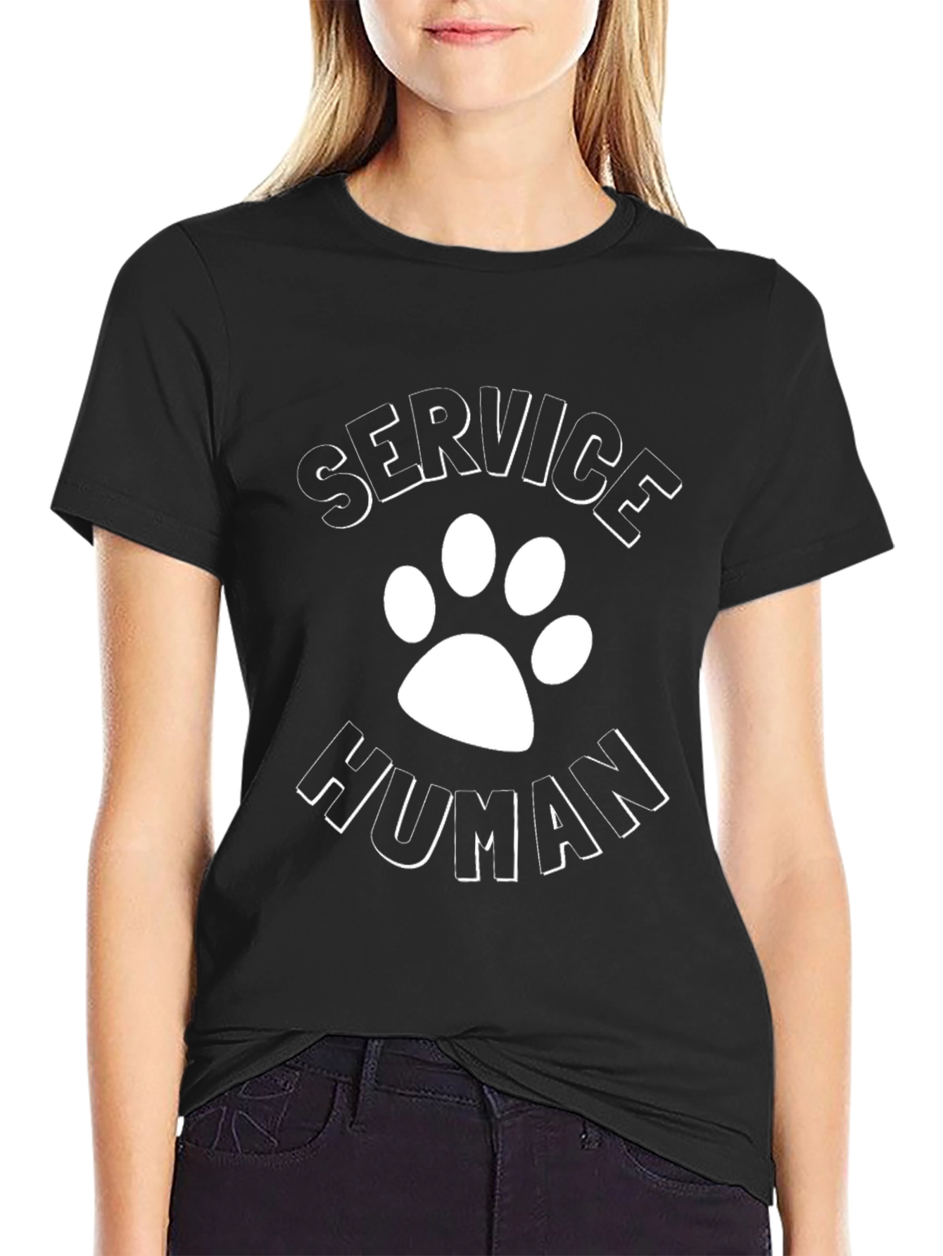 Service Human Black T-Shirt with Paw Print Design