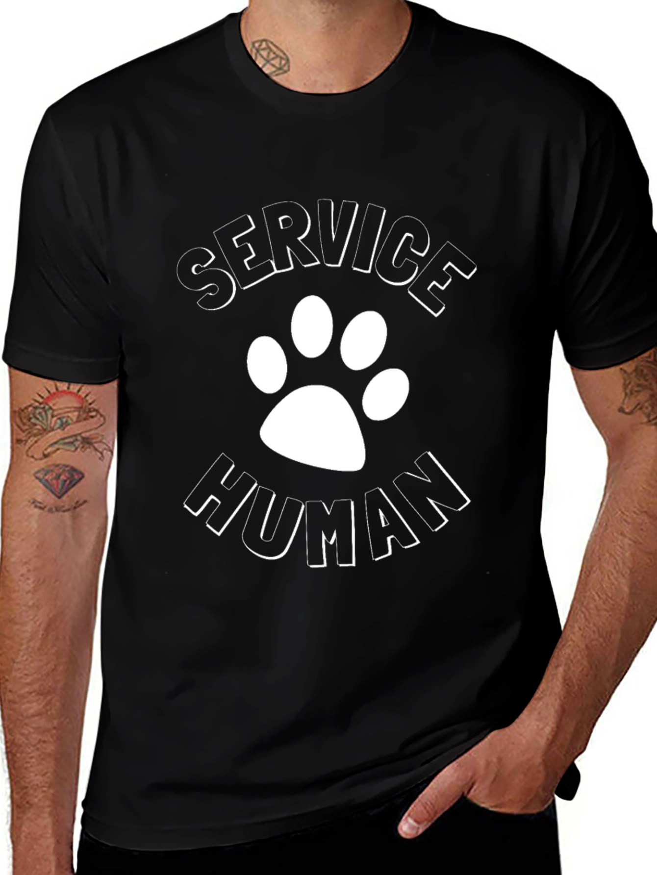 Service Human Black T-Shirt with Paw Print Design