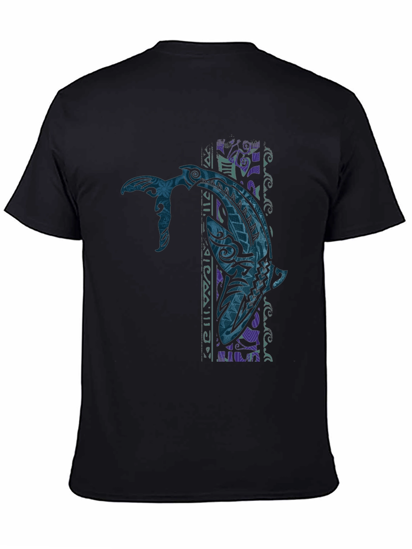 Tribal Tattoo Whale Graphic Tee - Black