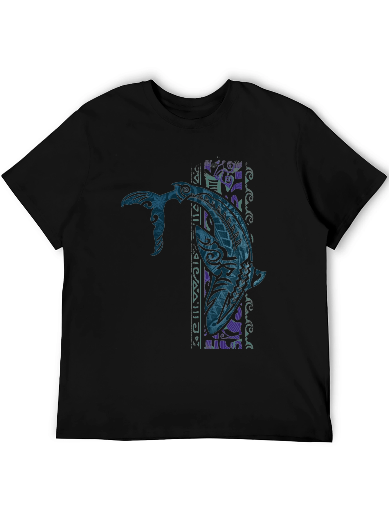 Tribal Tattoo Whale Graphic Tee - Black