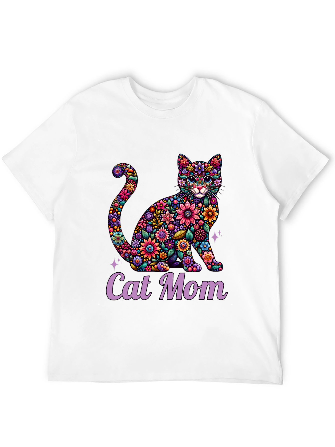 Floral Cat Mom T-Shirt - Unique Design