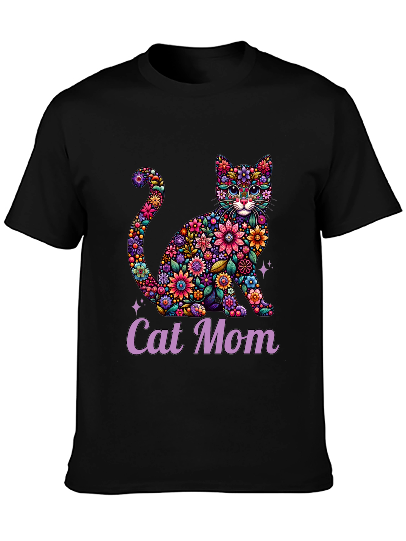 Floral Cat Mom T-Shirt - Unique Design