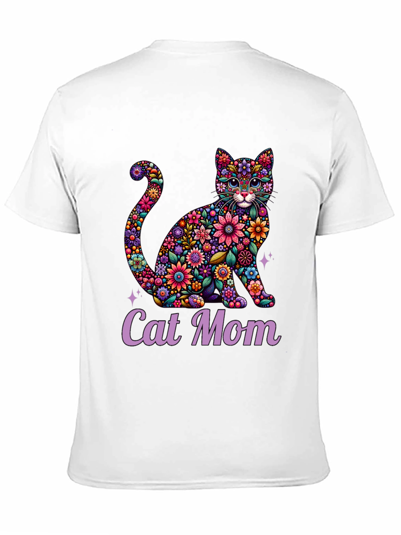 Floral Cat Mom T-Shirt - Unique Design