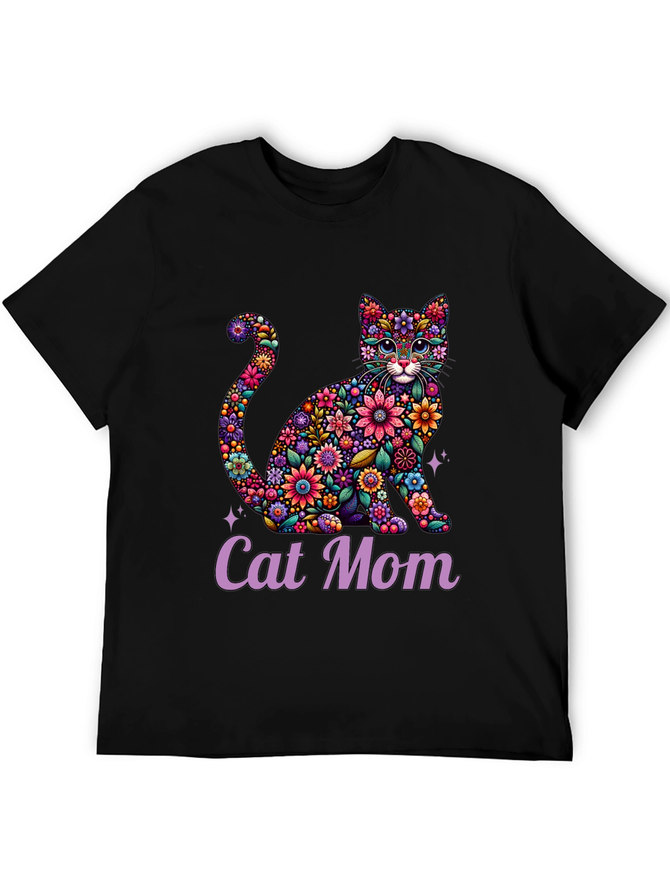 Floral Cat Mom T-Shirt - Unique Design