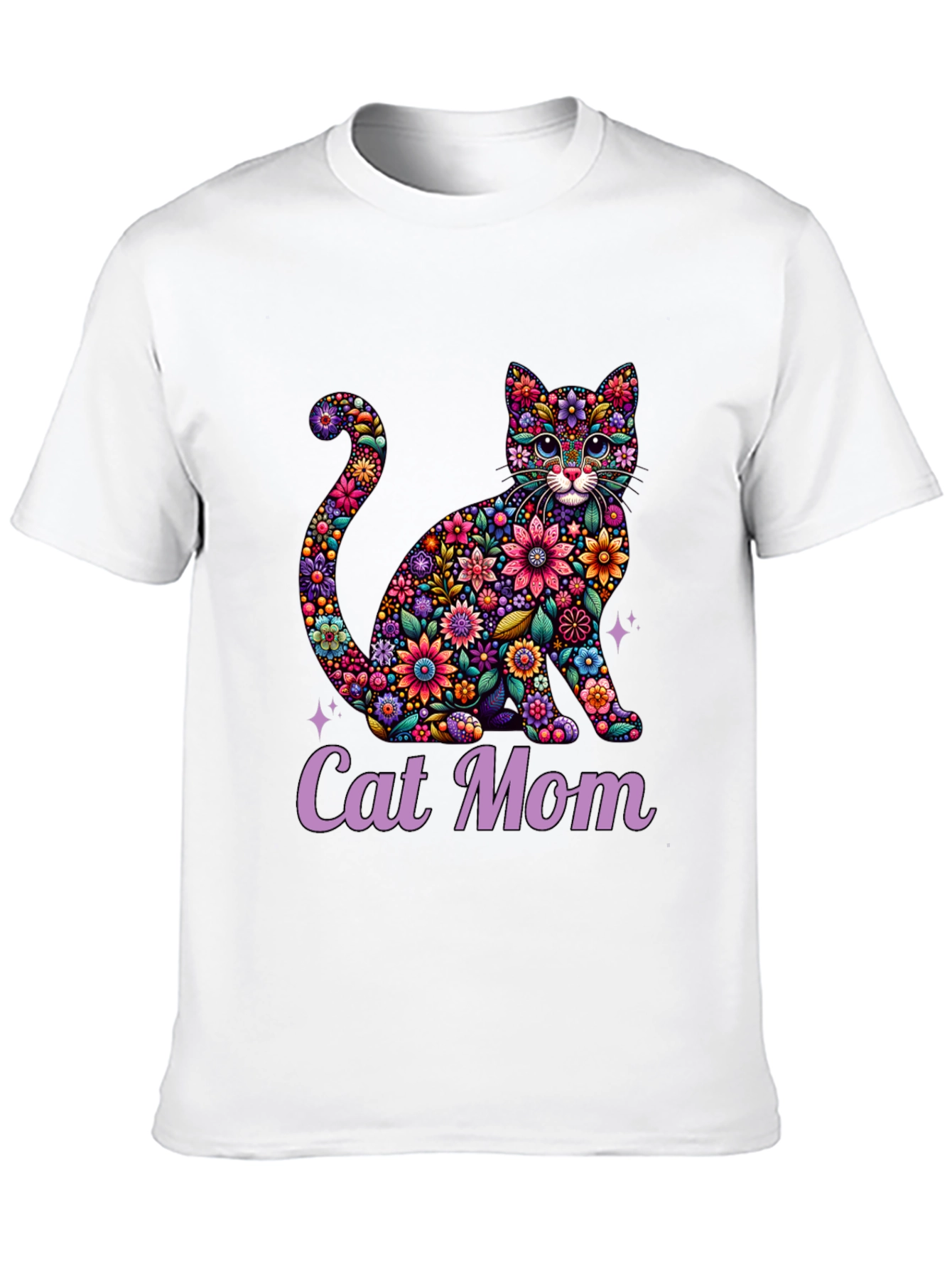 Floral Cat Mom T-Shirt - Unique Design