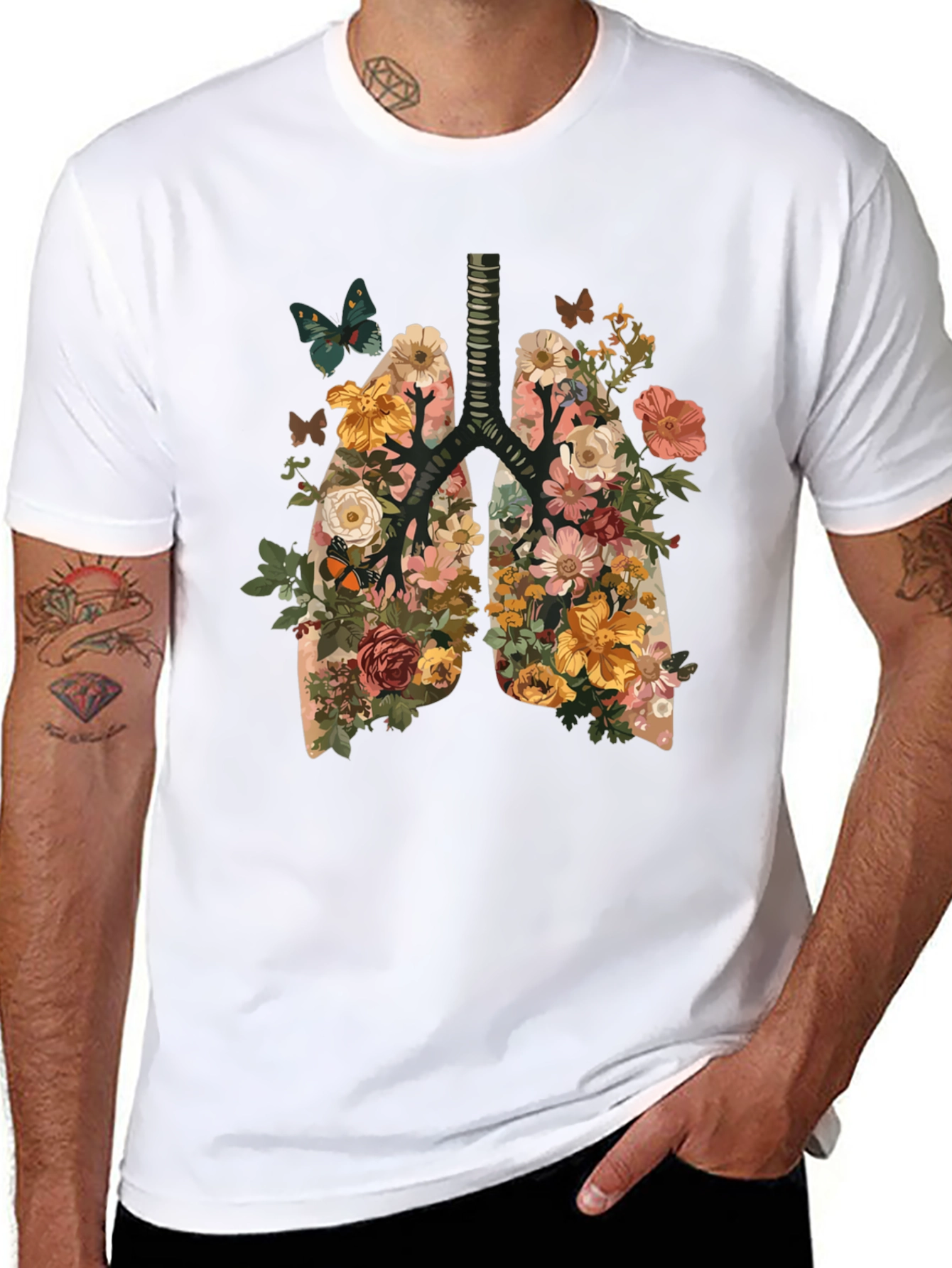 Floral Lungs Graphic Tee - Unique Anatomy T-Shirt