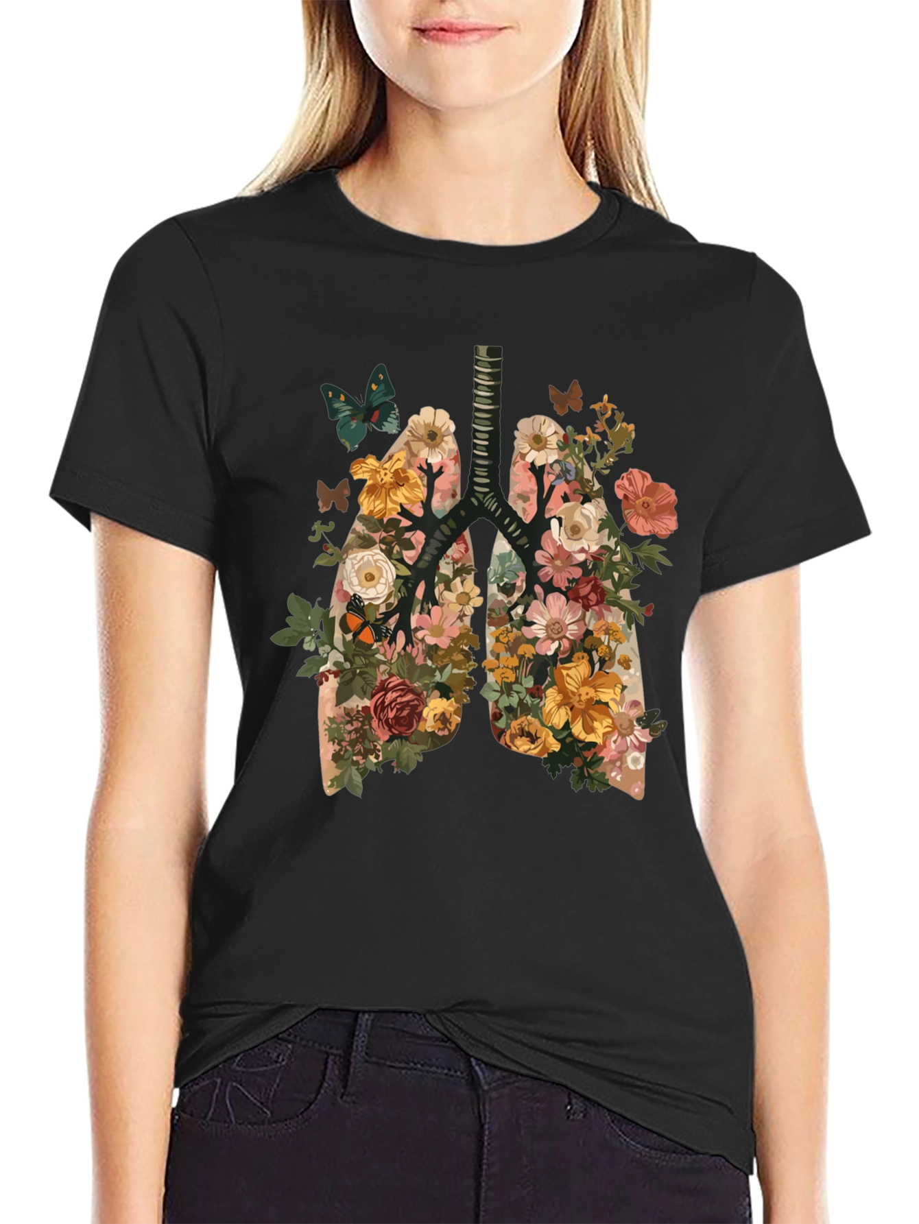 Floral Lungs Graphic Tee - Unique Anatomy T-Shirt