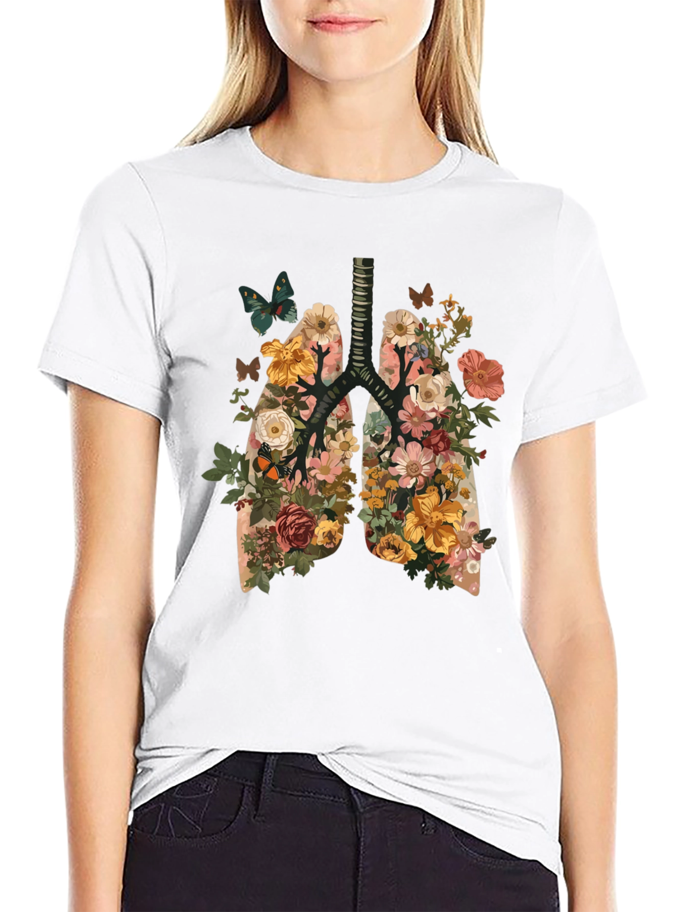 Floral Lungs Graphic Tee - Unique Anatomy T-Shirt