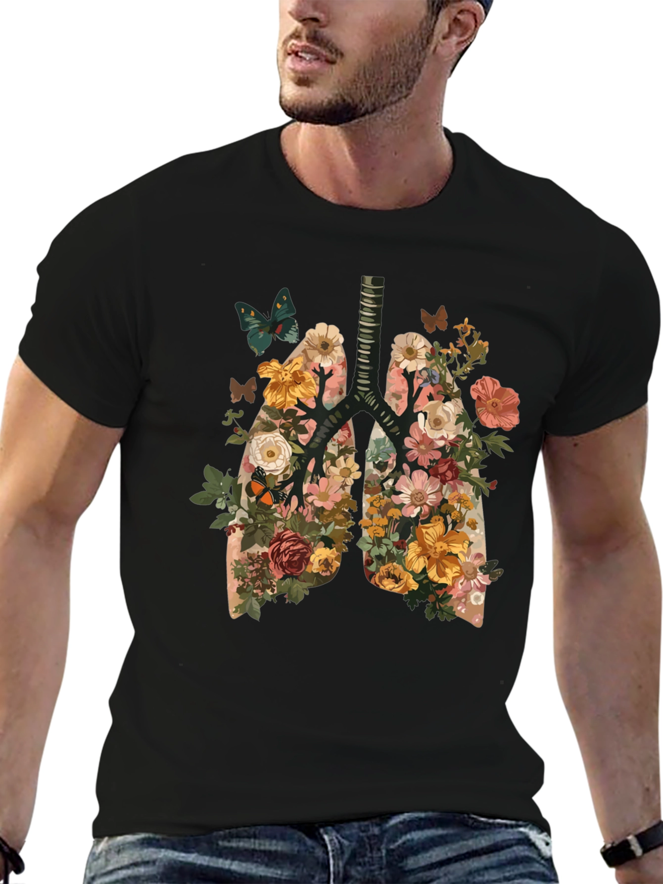 Floral Lungs Graphic Tee - Unique Anatomy T-Shirt