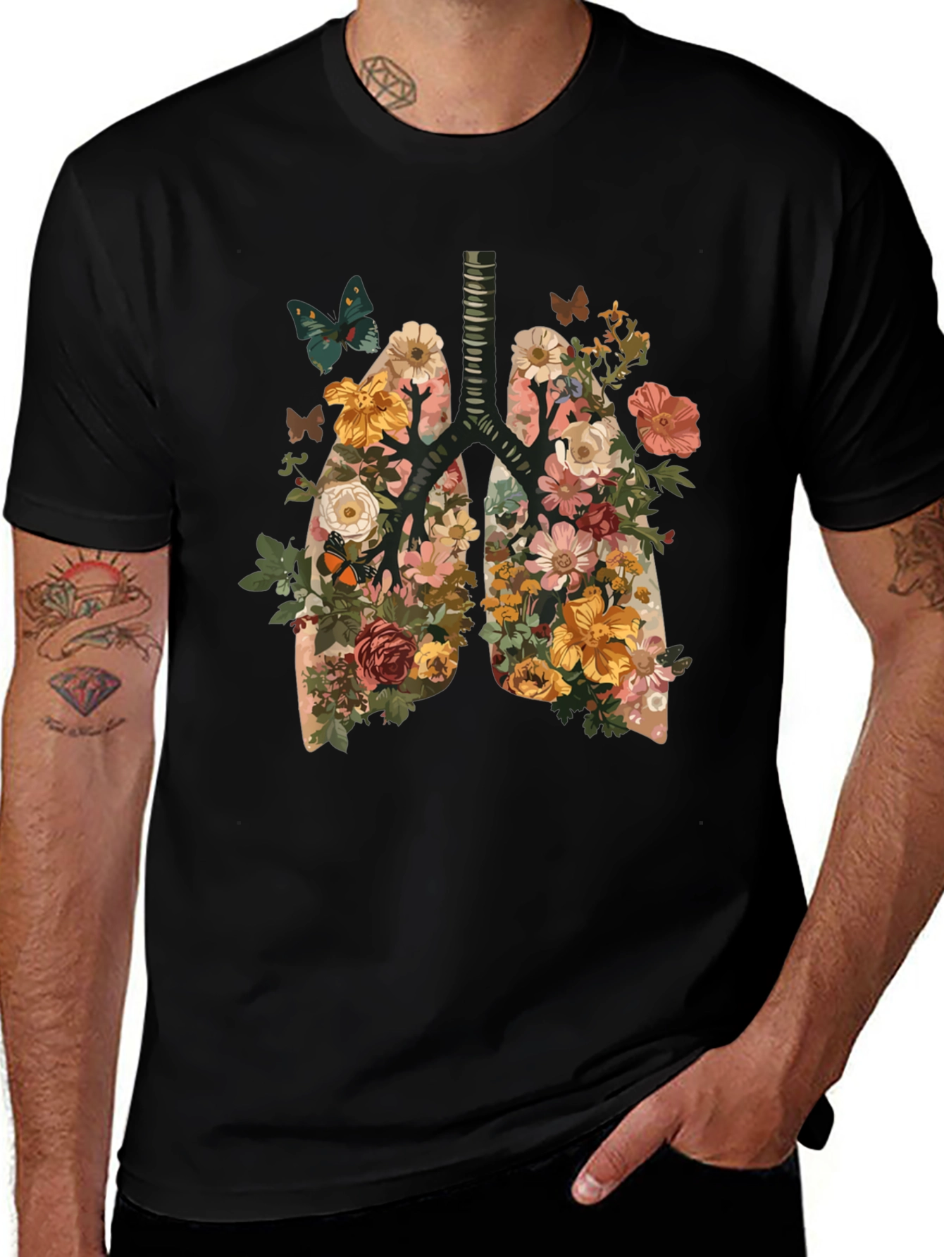 Floral Lungs Graphic Tee - Unique Anatomy T-Shirt