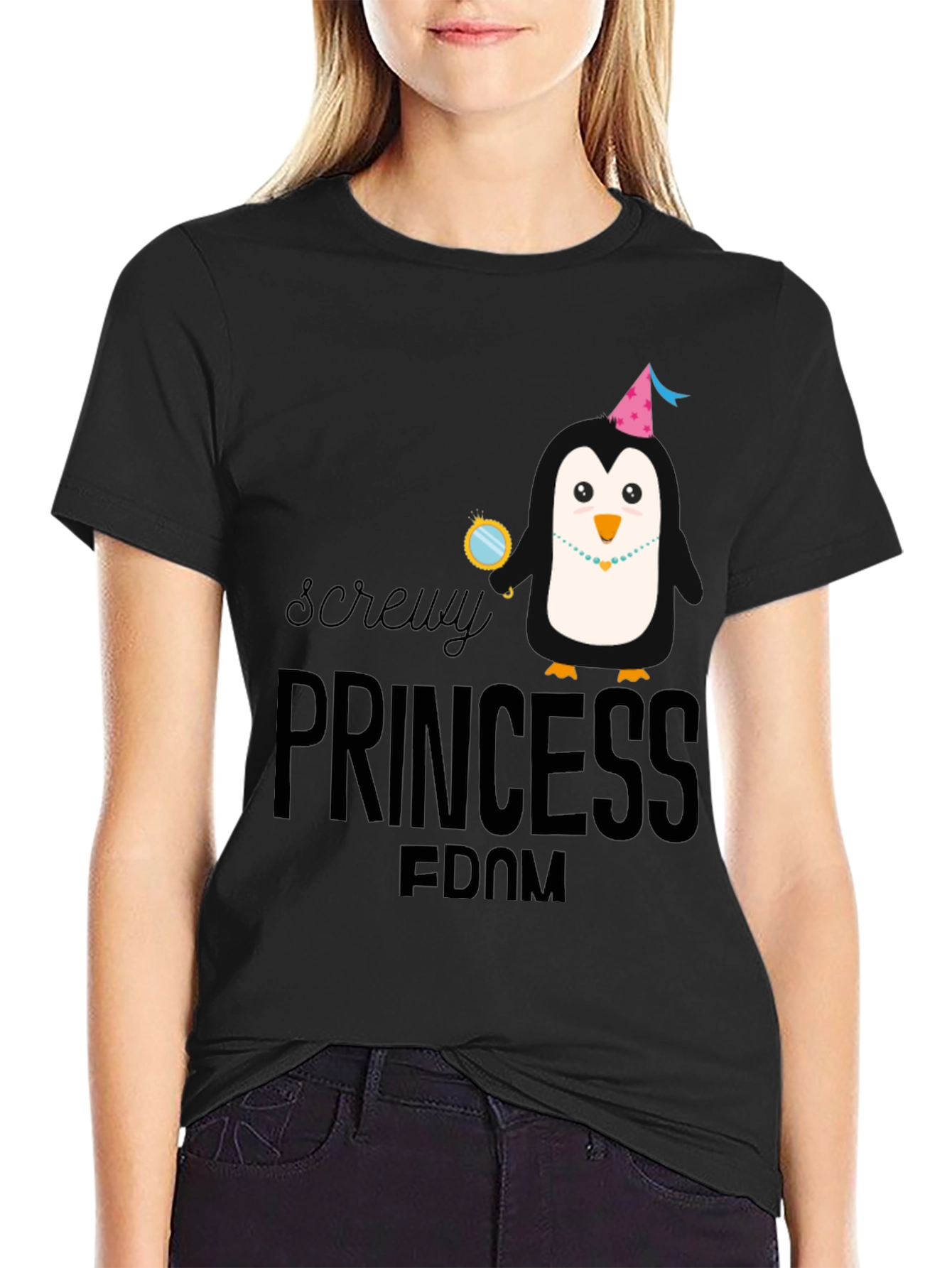 Screwby Princess Penguin Black T-Shirt