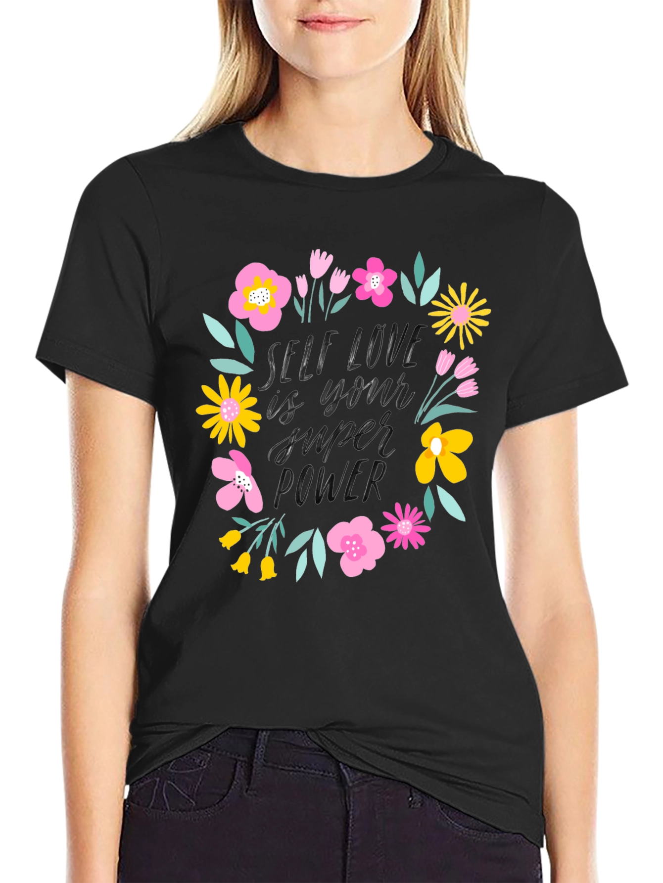 Self Love Super Power Graphic Tee - Black