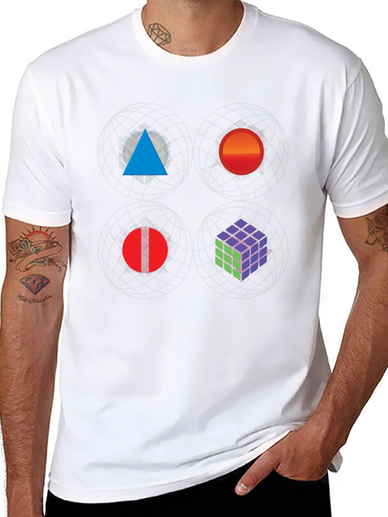 Geometric Print Tee - Abstract Art Black T-Shirt