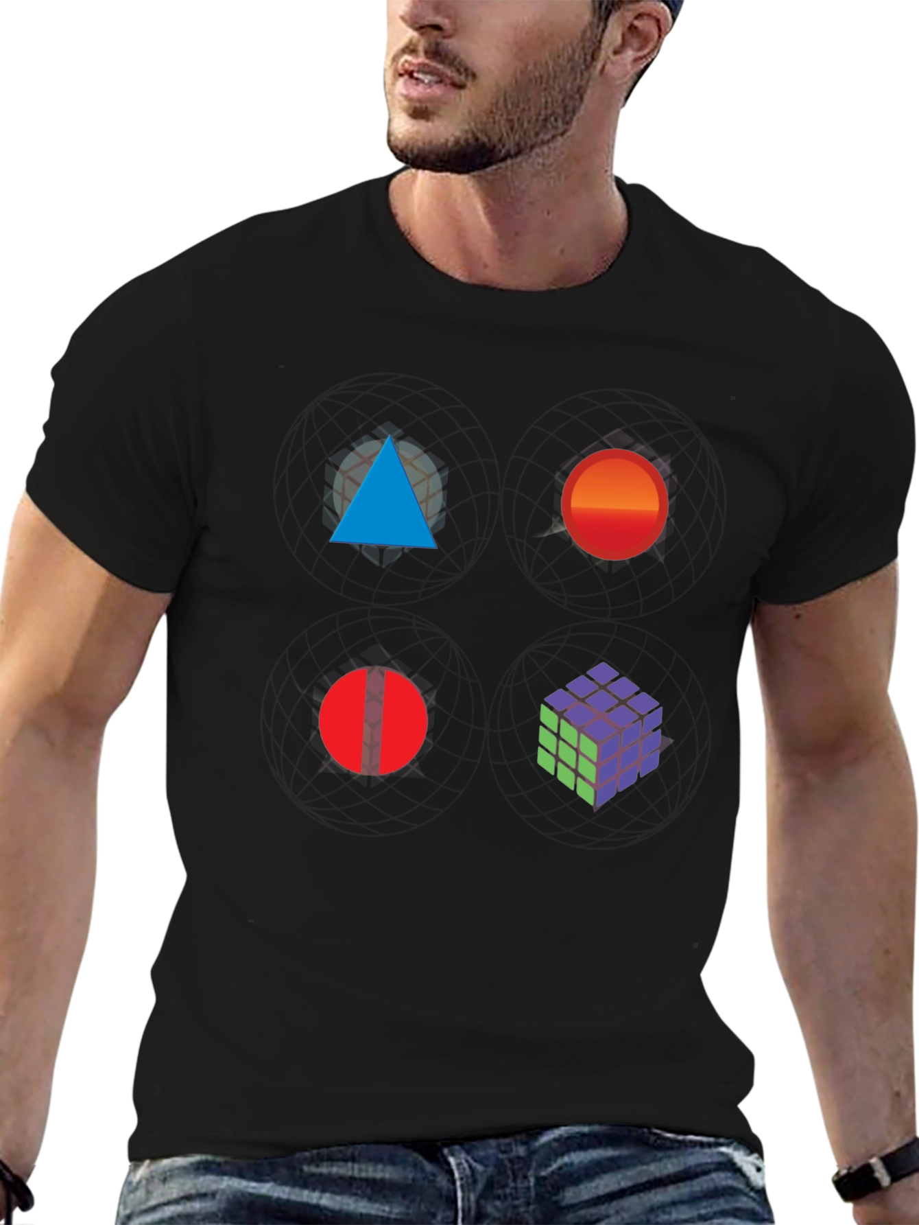 Geometric Print Tee - Abstract Art Black T-Shirt