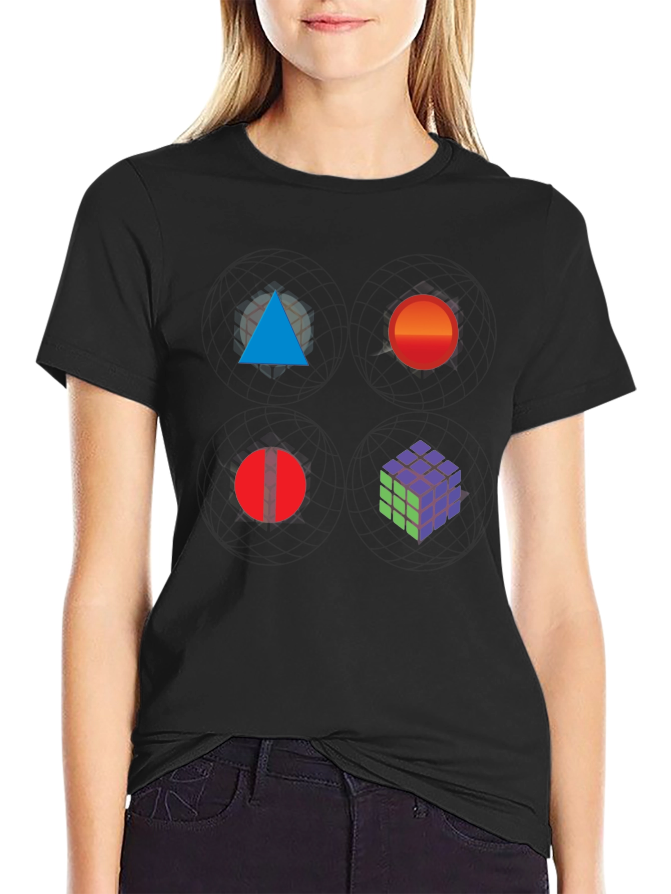 Geometric Print Tee - Abstract Art Black T-Shirt