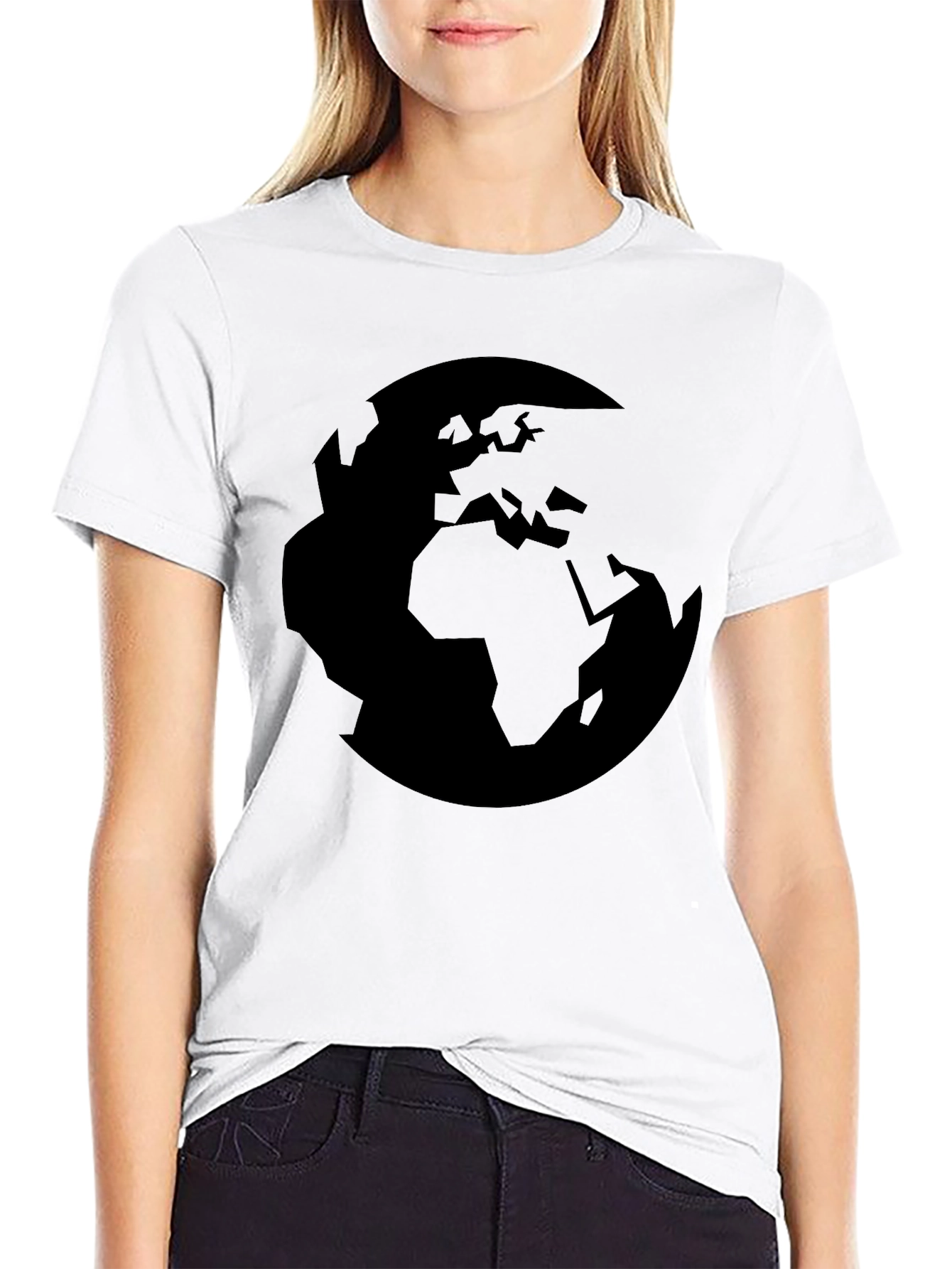 Earth Silhouette Graphic Tee - Black Cotton Comfort
