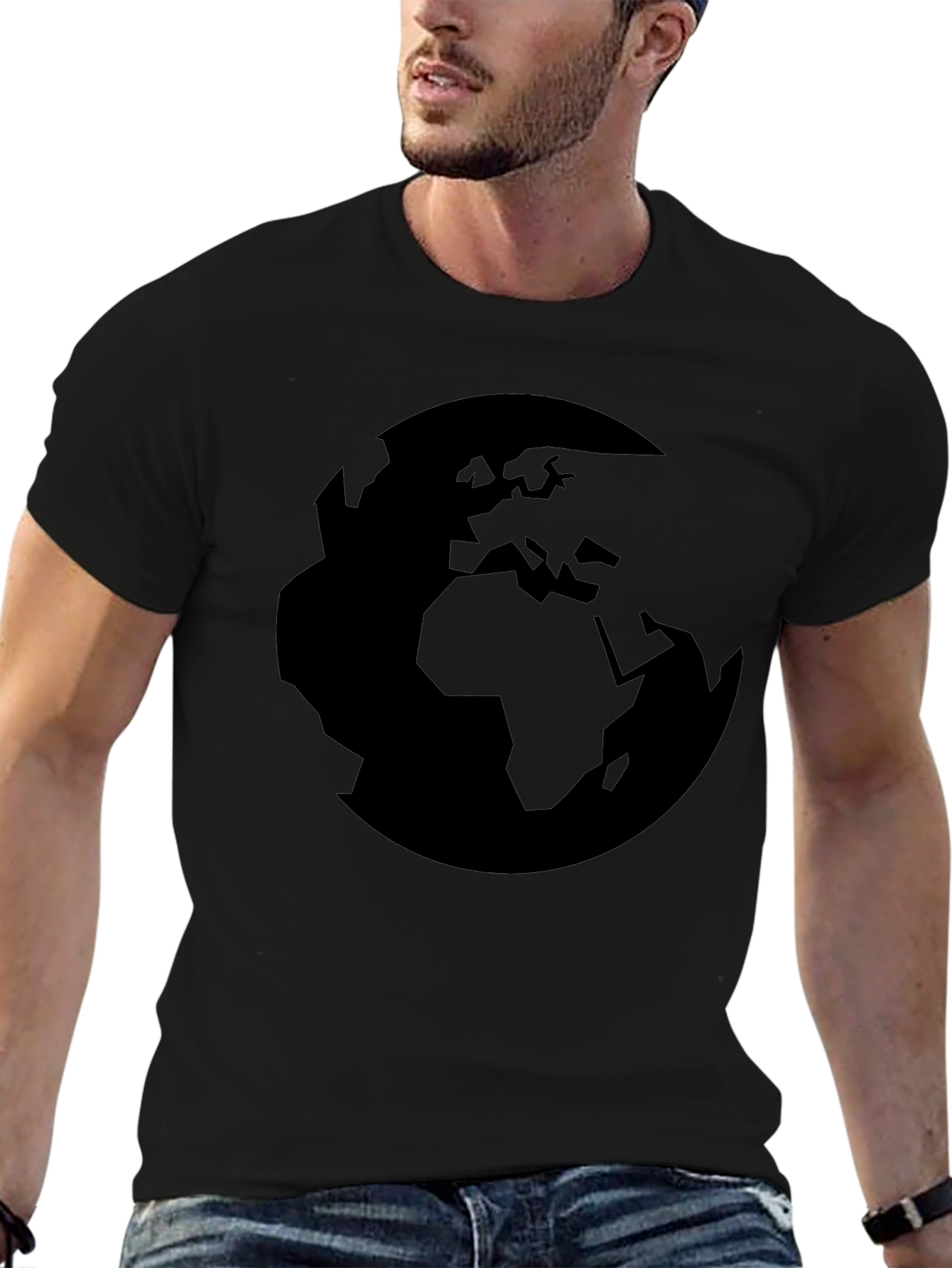 Earth Silhouette Graphic Tee - Black Cotton Comfort