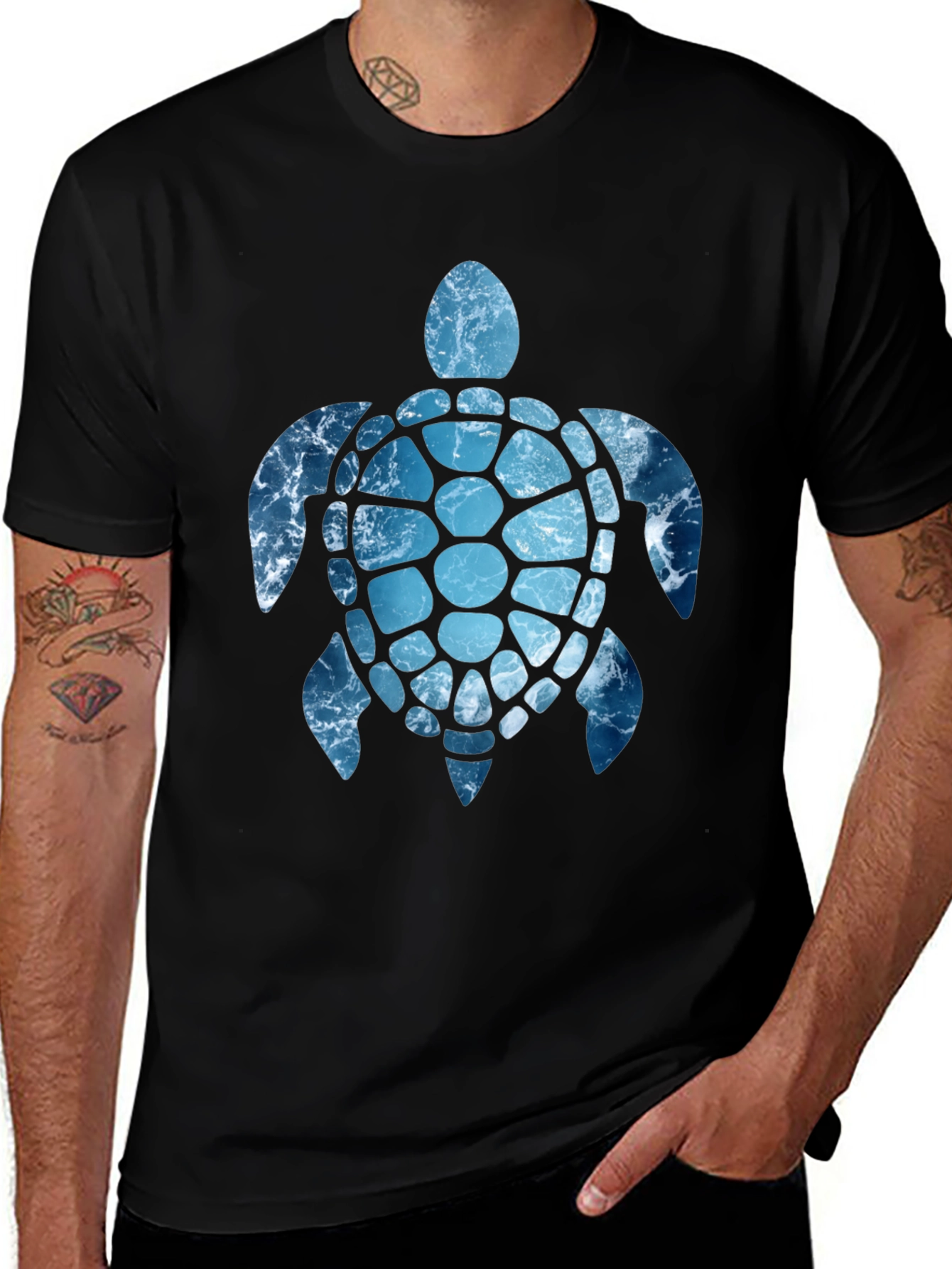 Ocean Wave Turtle Graphic Tee - Black