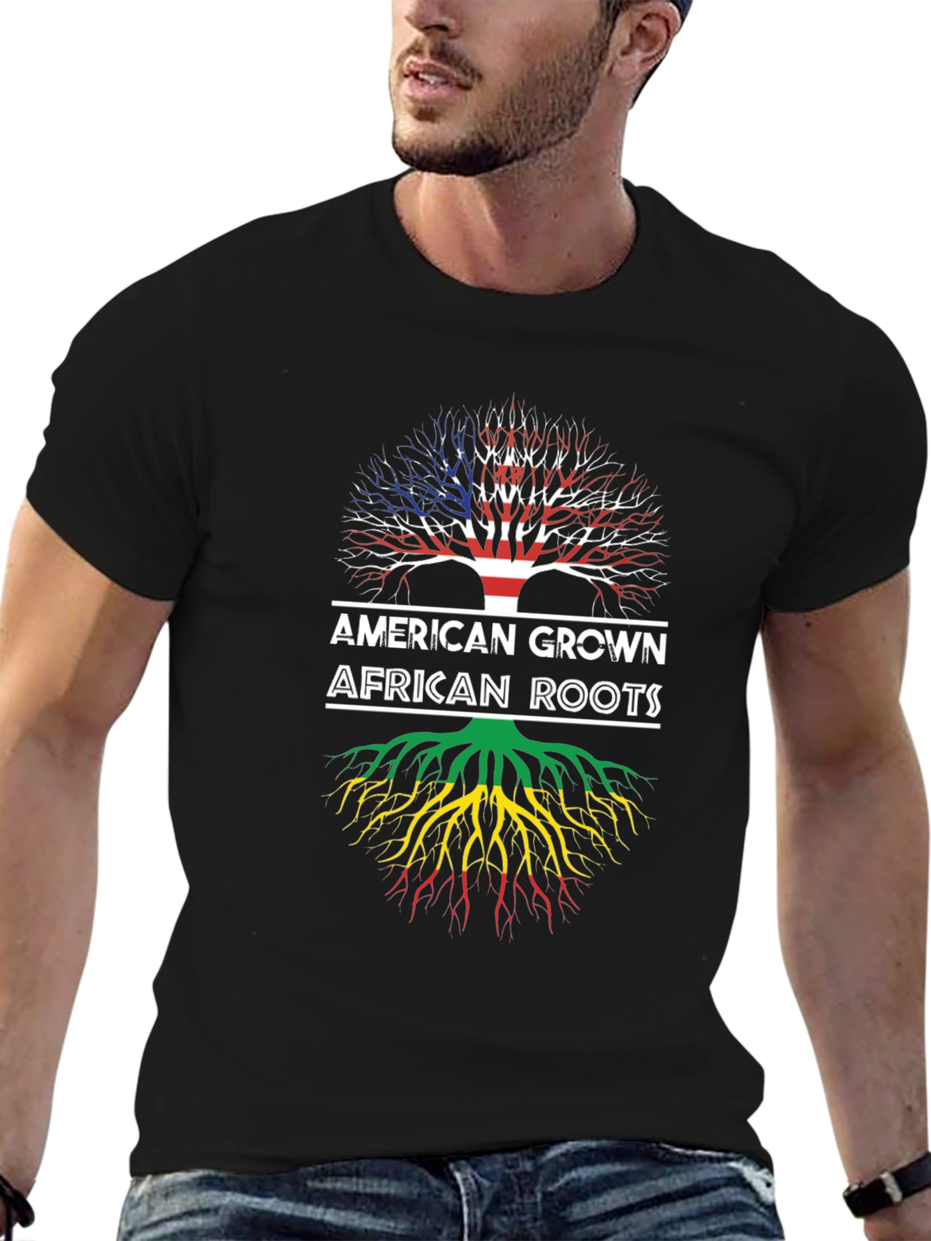 American Grown African Roots Black T-Shirt