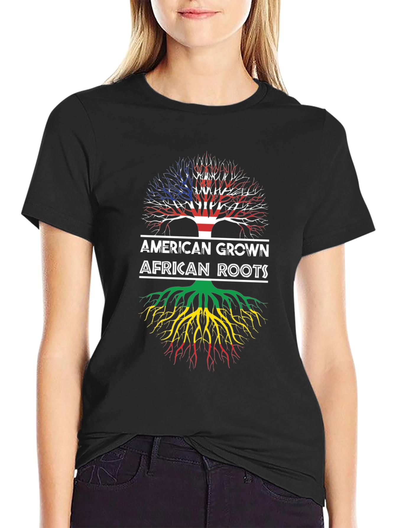 American Grown African Roots Black T-Shirt