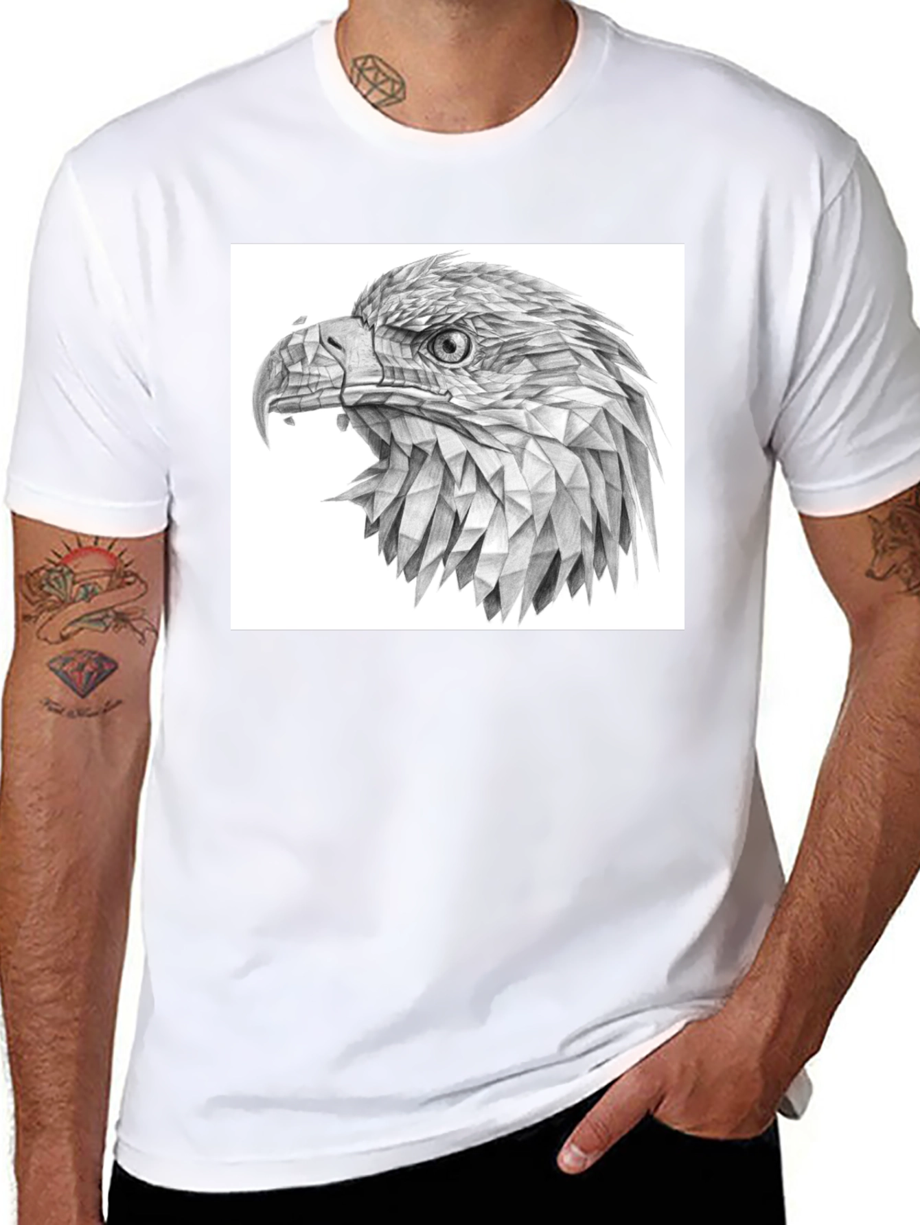 Geometric Eagle Graphic Black T-Shirt