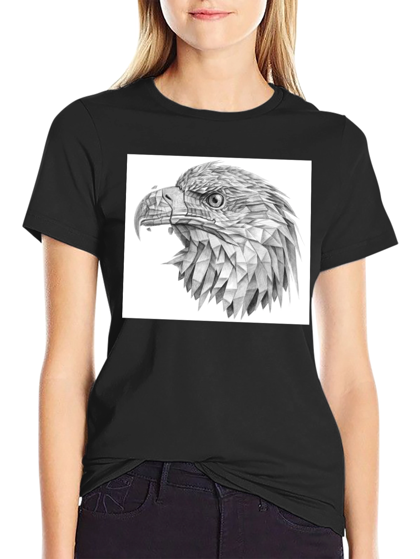 Geometric Eagle Graphic Black T-Shirt