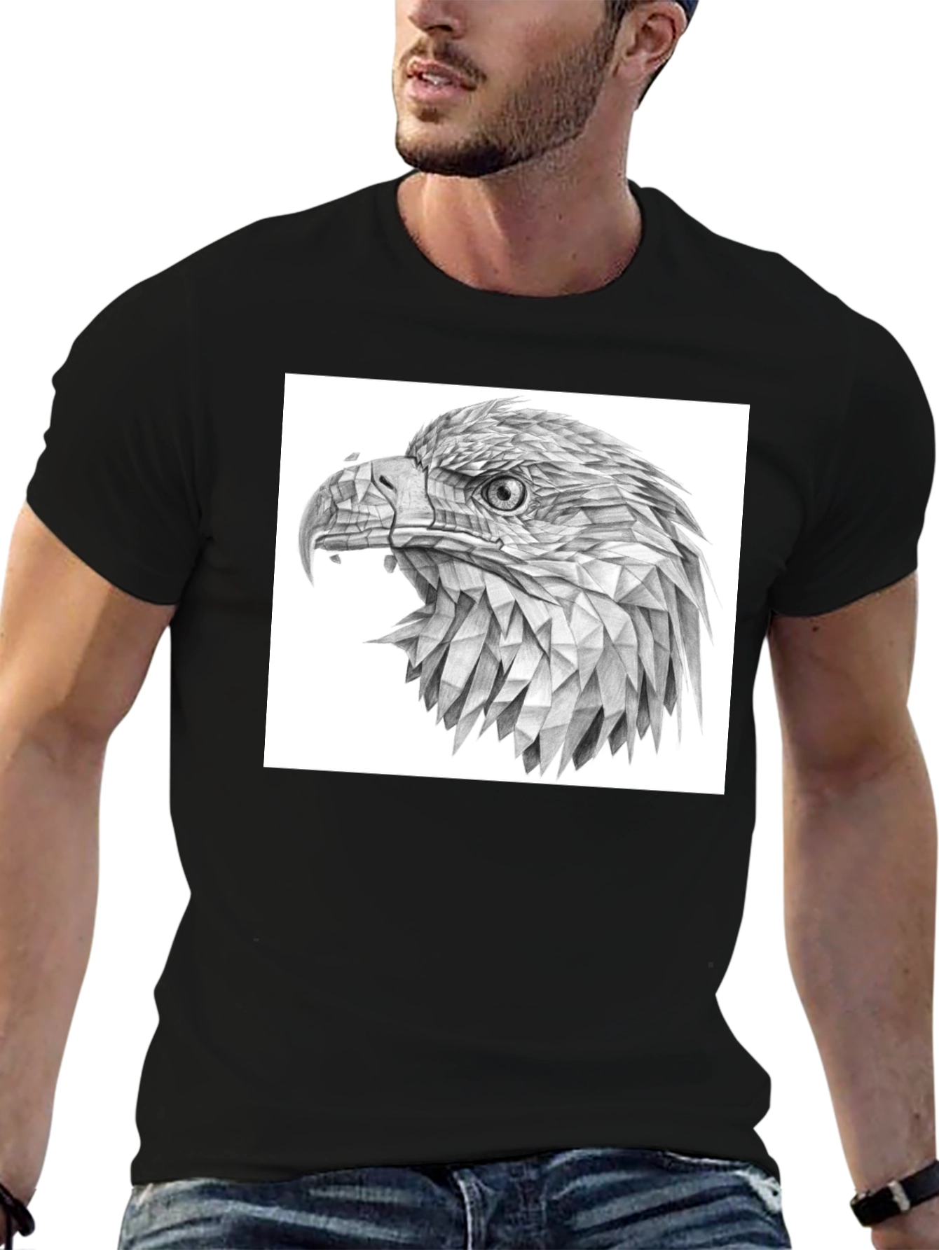 Geometric Eagle Graphic Black T-Shirt