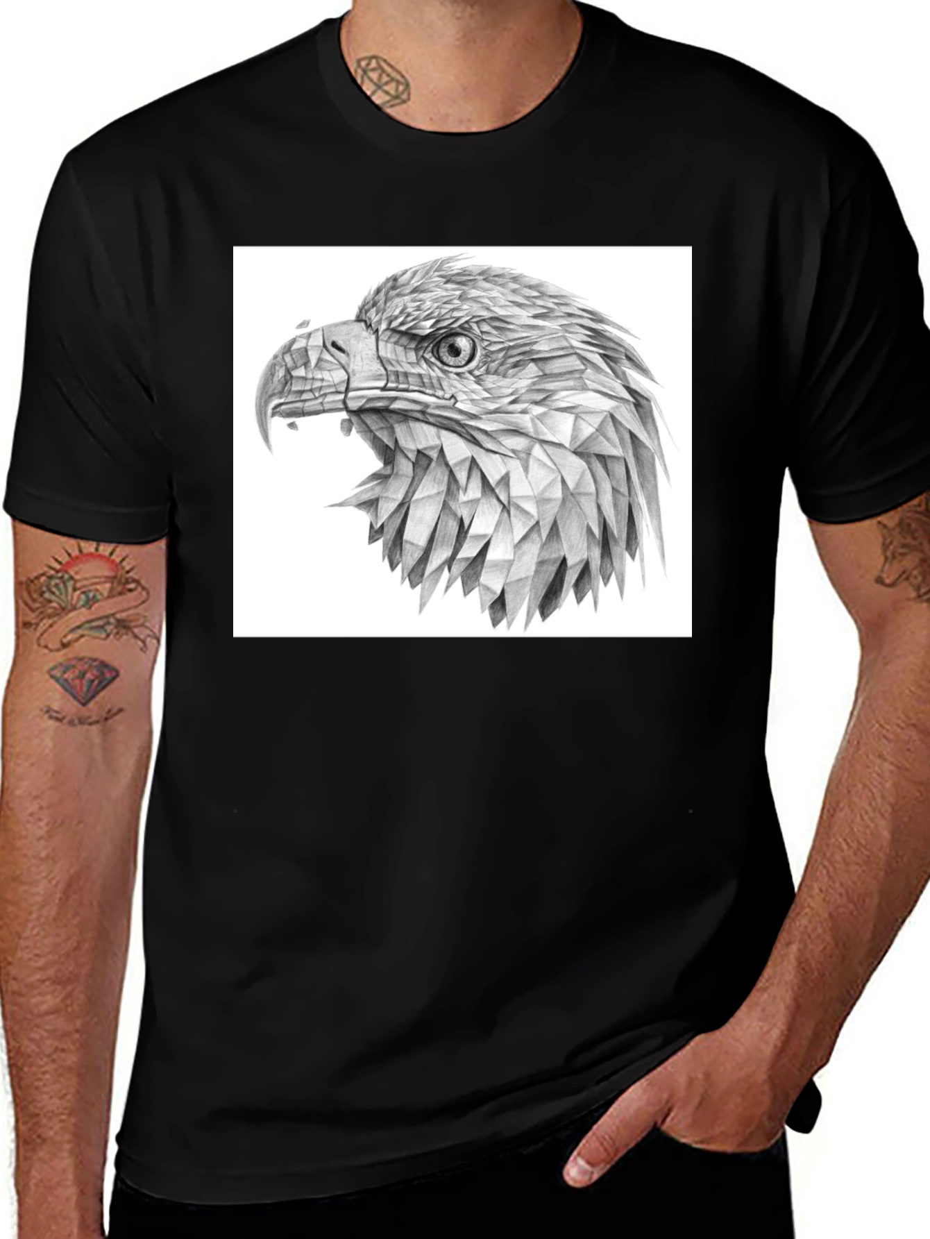 Geometric Eagle Graphic Black T-Shirt