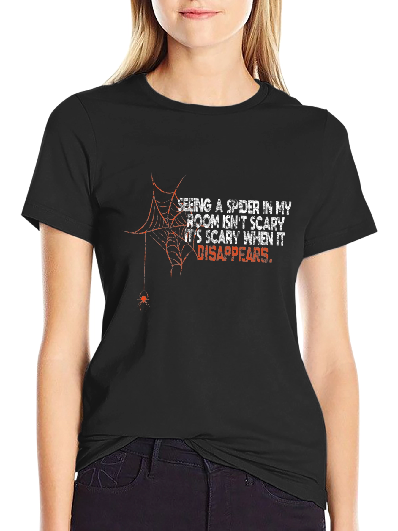 Scary Spider Disappears Mens Black T-Shirt