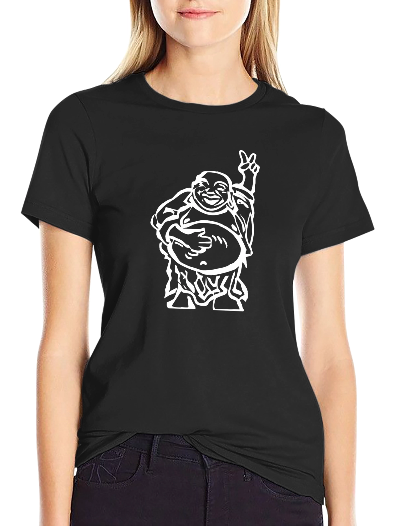 Laughing Buddha Graphic Black T-Shirt - Mens Casual Tee