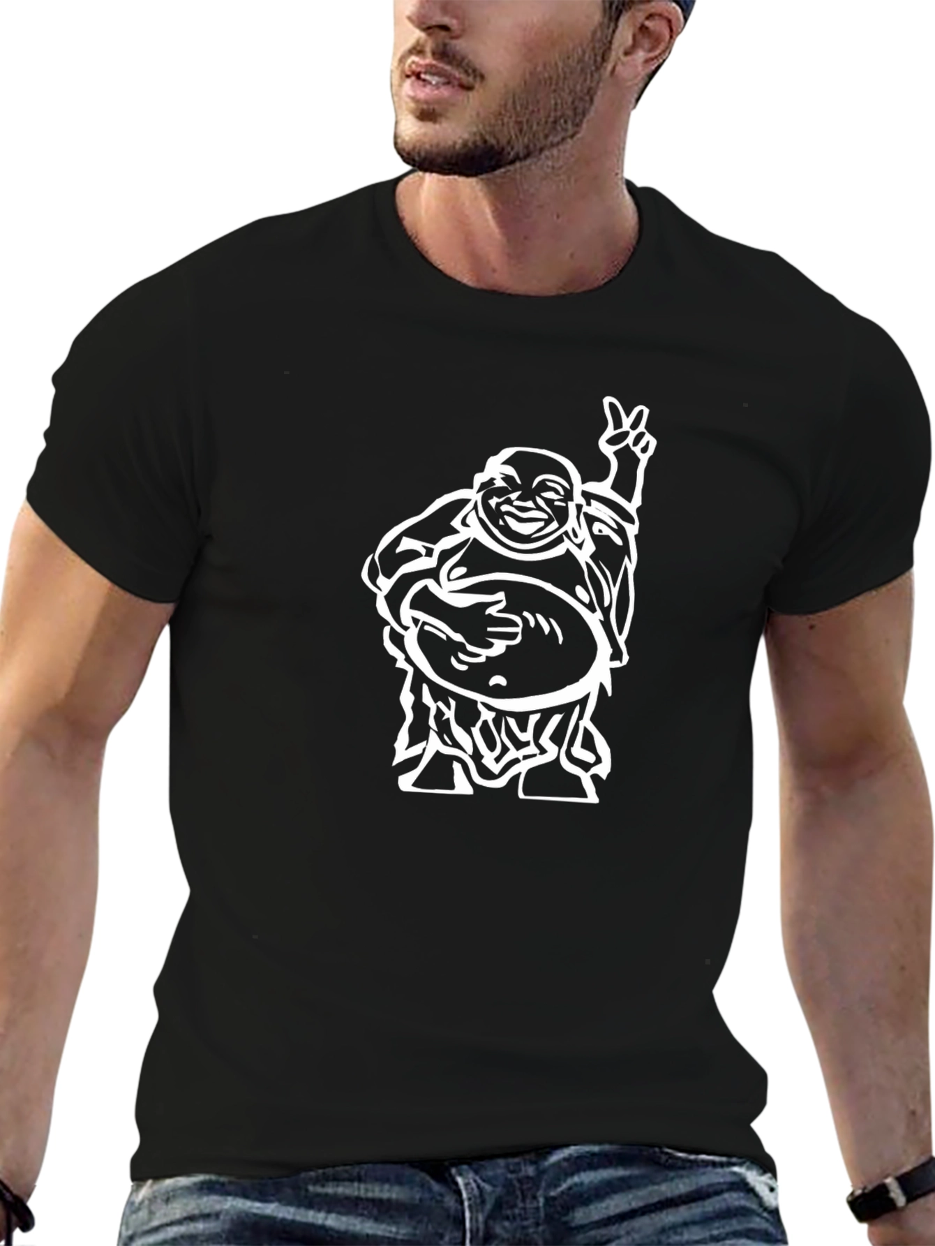 Laughing Buddha Graphic Black T-Shirt - Mens Casual Tee