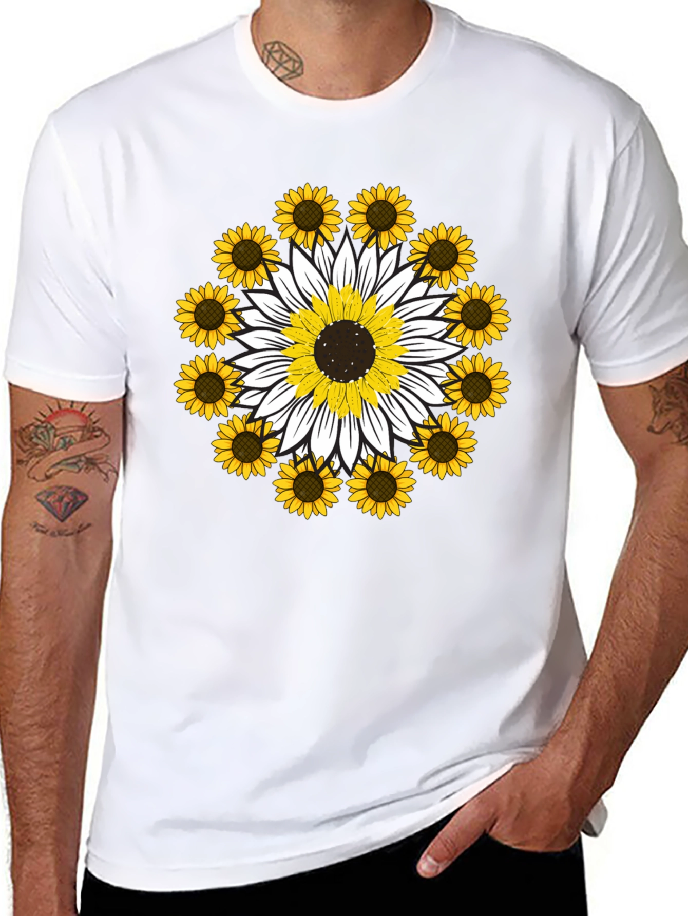 Sunflower Mandala Graphic Tee - Black