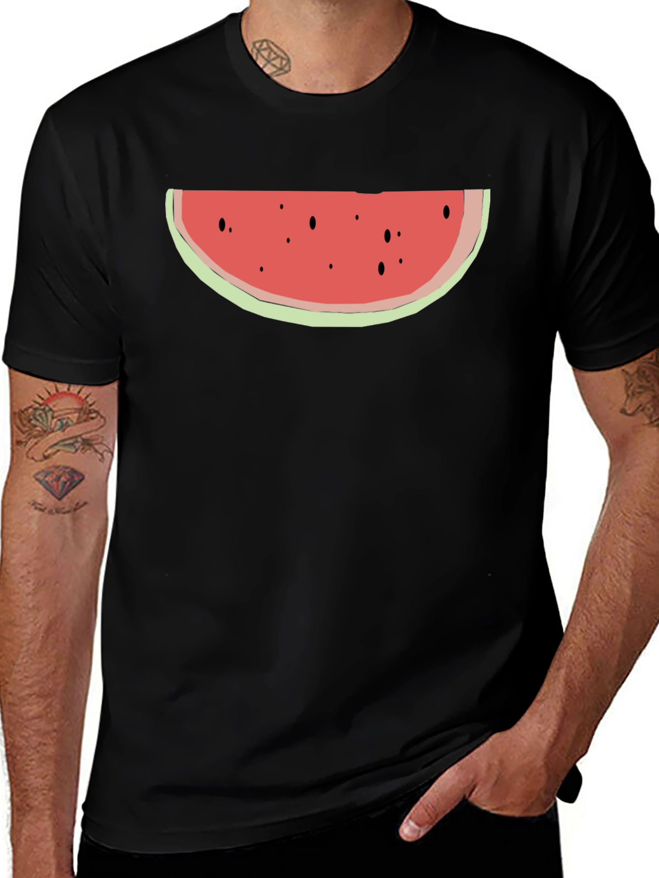 Watermelon Slice Graphic Tee - Black Cotton Blend
