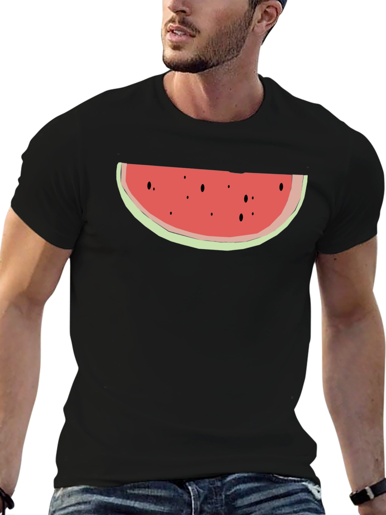 Watermelon Slice Graphic Tee - Black Cotton Blend