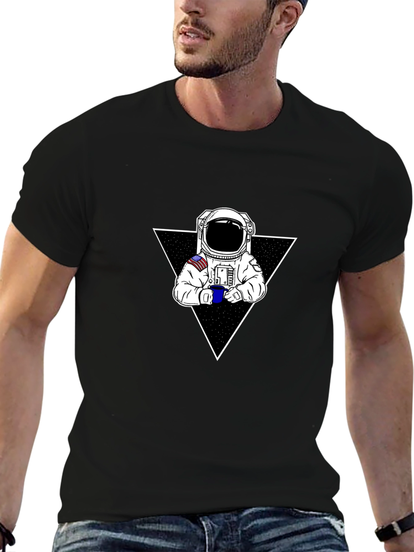 Astronaut Coffee Triangle Black T-Shirt