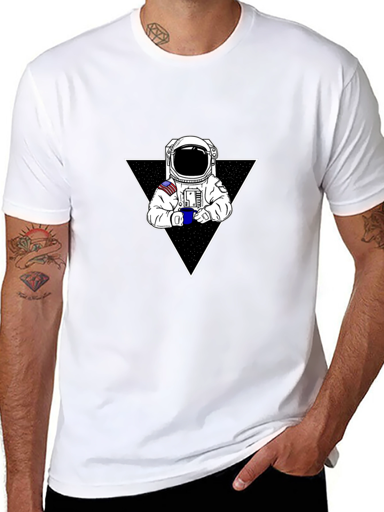 Astronaut Coffee Triangle Black T-Shirt