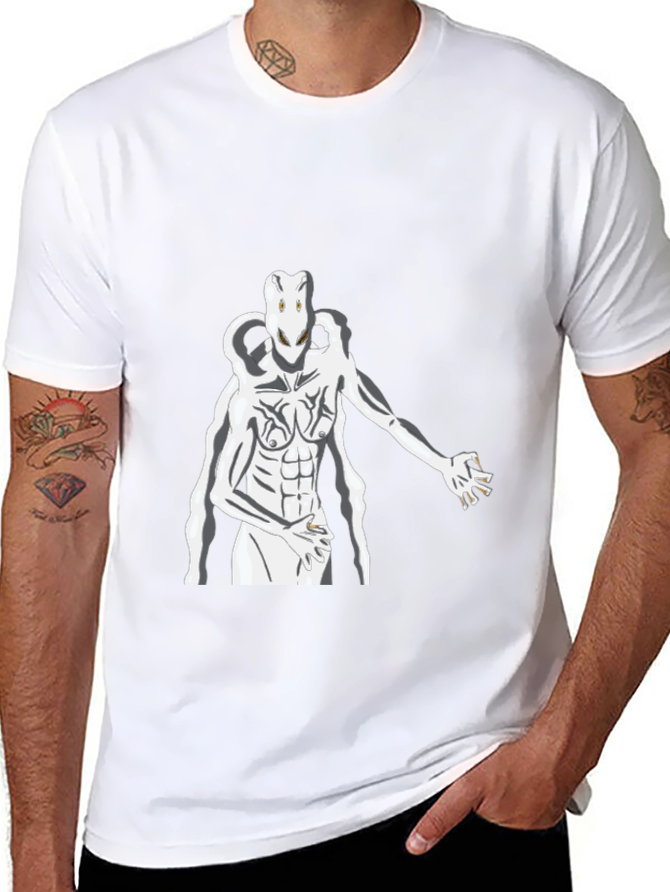 Abstract White Figure Graphic Black T-Shirt