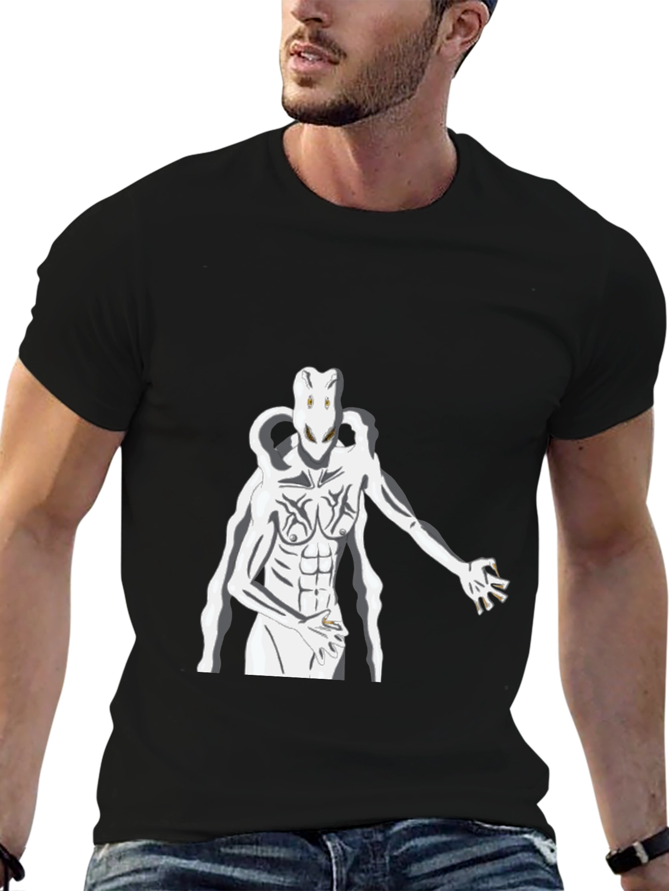 Abstract White Figure Graphic Black T-Shirt